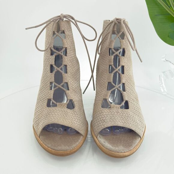 Eileen Fisher Womens Slew Sandal Size 10 Lace Up Bootie Tan Suede Open Toe Heel - Picture 5 of 16